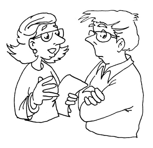 Cartoon of man and woman in a conversation that isn't being understood